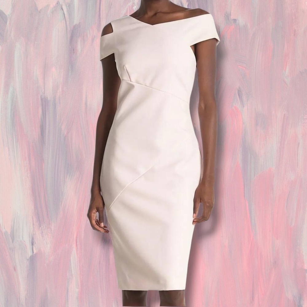 Ted Baker | Pale Pink Yandal Asymmetric Cold Shoulder Sheath Midi Dress